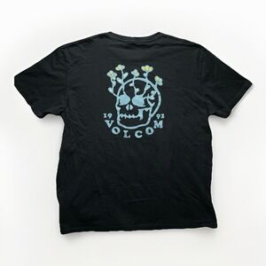 Volcom Skull Flowers Graphic T-Shirt Mens XL Black Short Sleeve Skate Surf Tee